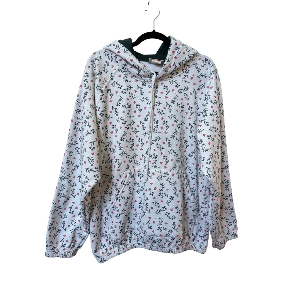 Vintage Northern Reflections Floral Hearts Hoodie XL White Green Made in Canada
